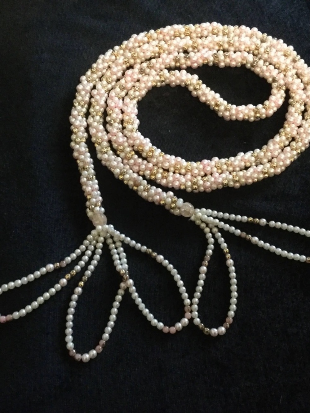 Vintage Twisted Faux Pearl Flapper Necklace Braided Multicolor Strand